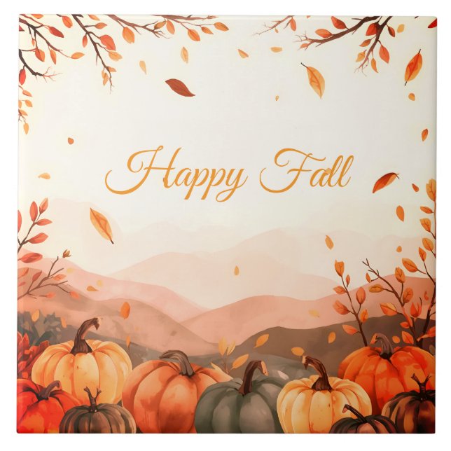 Thanksgiving, Fall Season ,Happy Fall Outdoor Pill Ceramic Tile (Front)