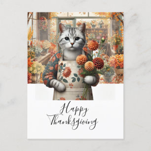 Thanksgiving Fall themed for Cat Lovers  Holiday Postcard