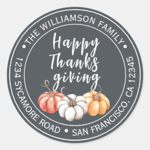 Thanksgiving Family Name Return Address Off-Black Classic Round Sticker