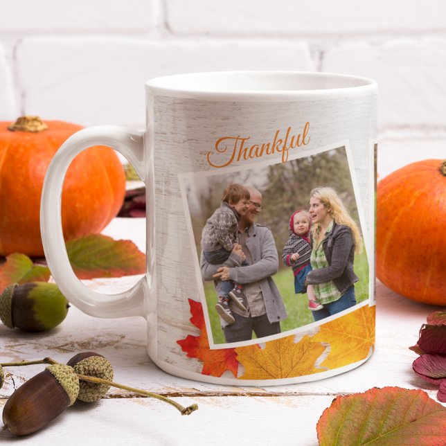 Thanksgiving Family Photo Elegant Thankful Blessed Coffee Mug (Creator Uploaded)