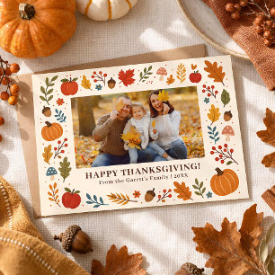 Thanksgiving Family Photo Fall Leaves Personalised Postcard
