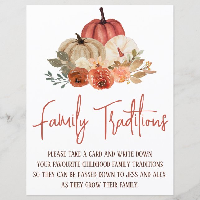 Thanksgiving Family Traditions Game, Baby Shower (Front)