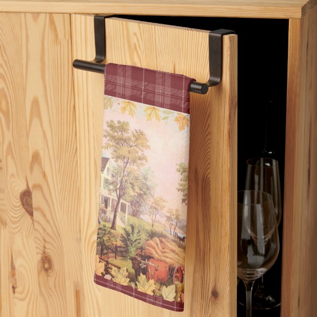 Thanksgiving Farmers Home Harvest Plaid Tea Towel (Thirds Fold)