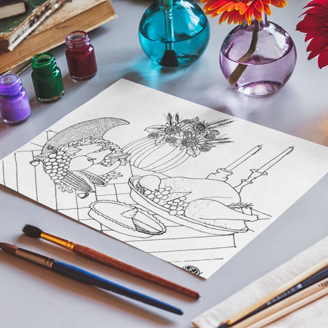 Thanksgiving Feast Colouring Book Postcard (Creator Uploaded)