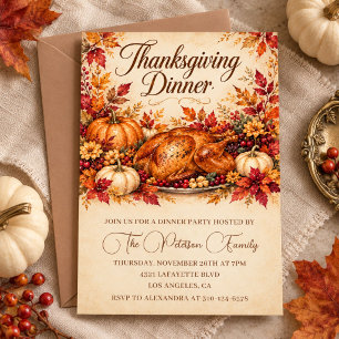 Thanksgiving Feast Dinner Invite Vintage Turkey