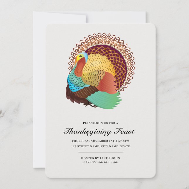 Thanksgiving Feast Dinner with Turkey Invitation (Front)