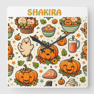Thanksgiving feast family square wall clock