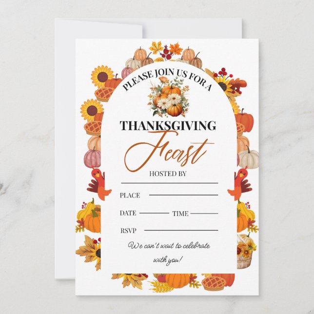 Thanksgiving Feast Invitation Autumn Floral (Front)