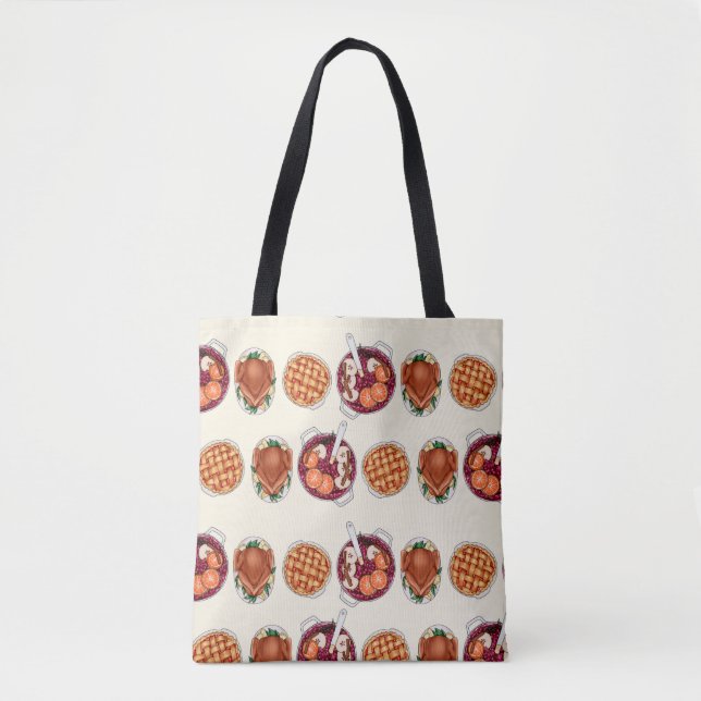 Thanksgiving Feast Pattern - Turkey, Pie, & Fruits Tote Bag (Front)