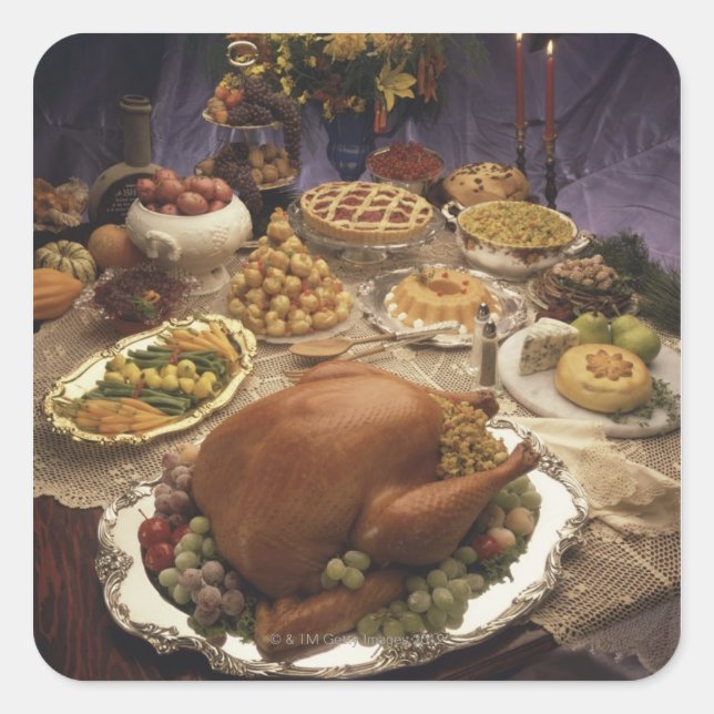 Thanksgiving feast square sticker (Front)