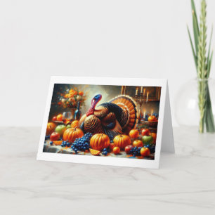 Thanksgiving Feast with Turkey,  Holiday Card