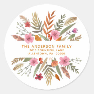 THANKSGIVING FESTIVE FALL FOLIAGE RETURN ADDRESS CLASSIC ROUND STICKER