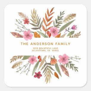 THANKSGIVING FESTIVE FALL FOLIAGE RETURN ADDRESS SQUARE STICKER