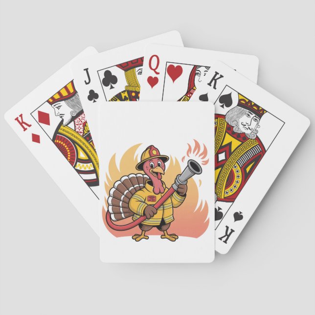Thanksgiving Firefighter Turkey First Fire Rescue Playing Cards (Back)
