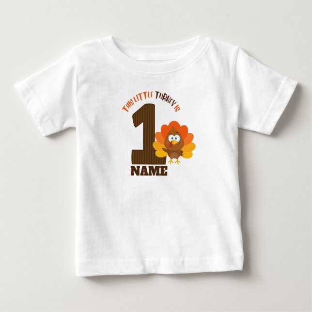 thanksgiving First birthday shirt little turkey (Front)