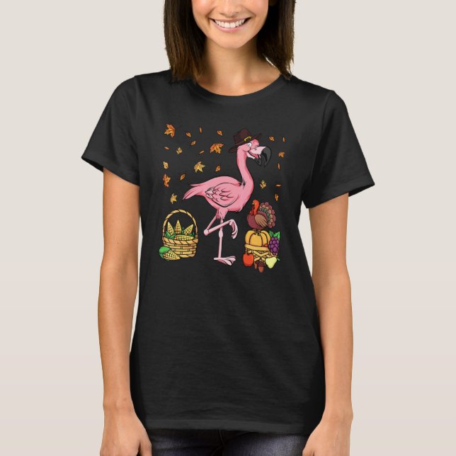 Thanksgiving Flamingo Turkey Boys Girls T-Shirt (Front)