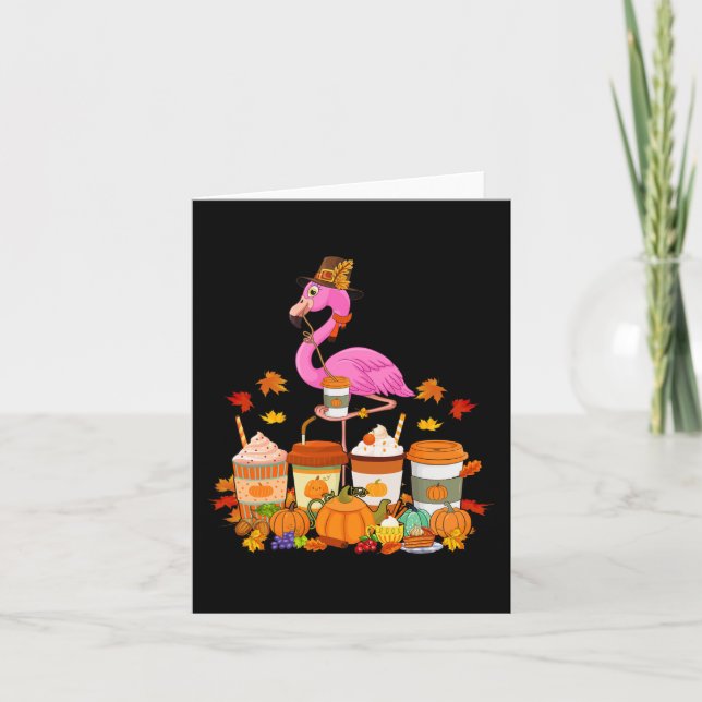 Thanksgiving Flamingo Wearing Hat Fall Coffee Cups Card (Front)