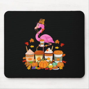Thanksgiving Flamingo Wearing Hat Fall Coffee Cups Mouse Pad