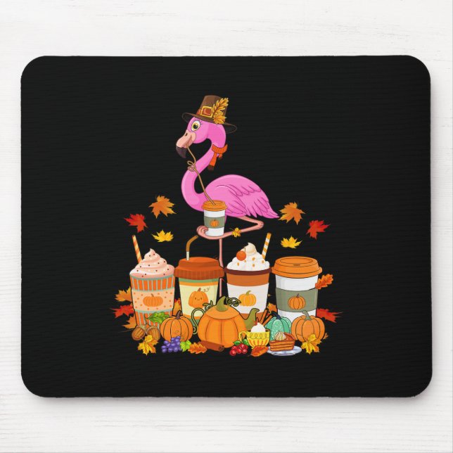 Thanksgiving Flamingo Wearing Hat Fall Coffee Cups Mouse Pad (Front)