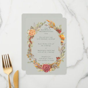 Thanksgiving Floral Frame Flat 3 Course Menu