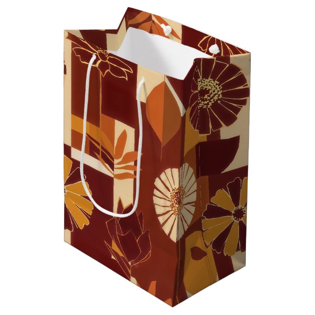Thanksgiving Floral Harvest Pattern Medium Gift Bag (Front Angled)
