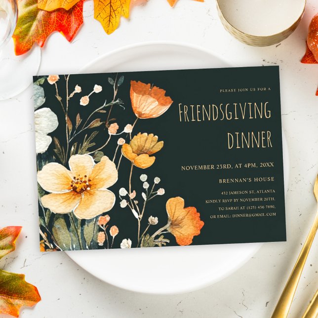 Thanksgiving Floral Rustic Friendsgiving Dinner Invitation (Thanksgiving Floral Rustic Friendsgiving Dinner Invitation)