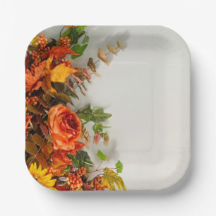 Thanksgiving Florals Square Paper Plate