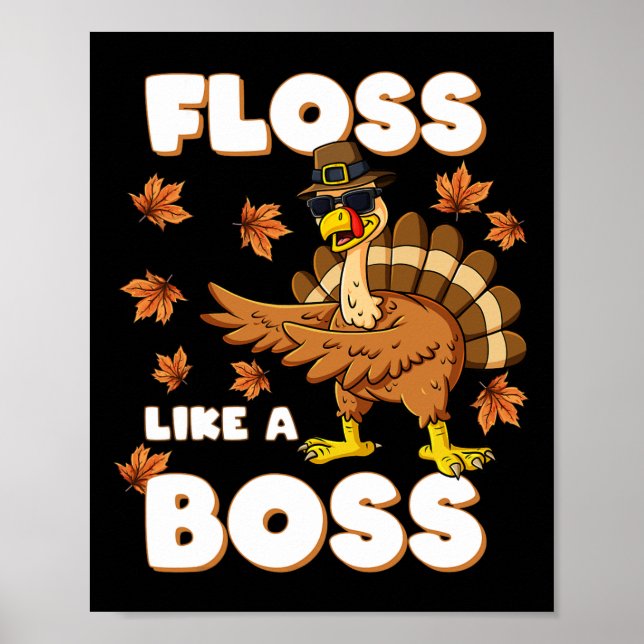 Thanksgiving Floss Like A Boss Turkey Pilgrim Boys Poster (Front)