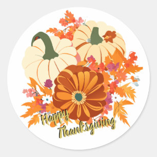Thanksgiving flowers and pumpkins classic round sticker