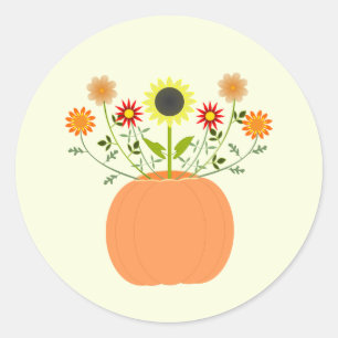 Thanksgiving Flowers in Pumpkin Classic Round Sticker
