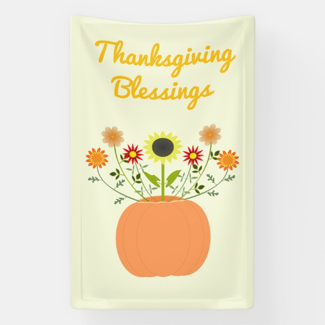 Thanksgiving Flowers in Pumpkin Custom Banner (Vertical)
