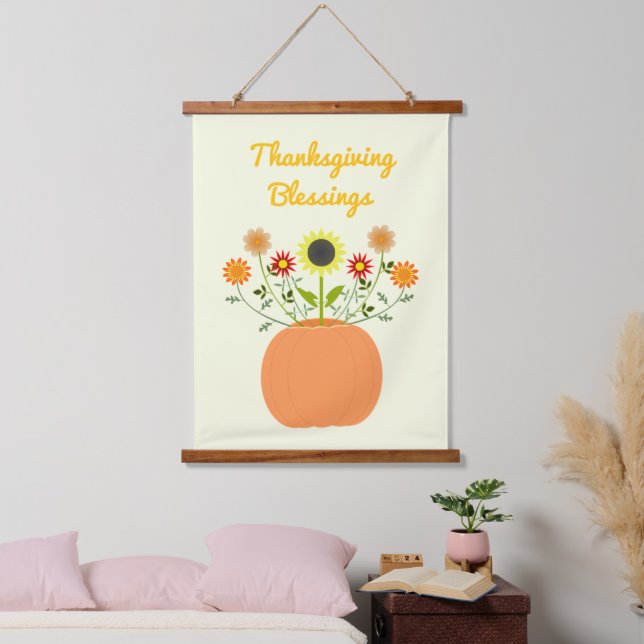Thanksgiving Flowers in Pumpkin Custom Hanging Tapestry (Bedroom)