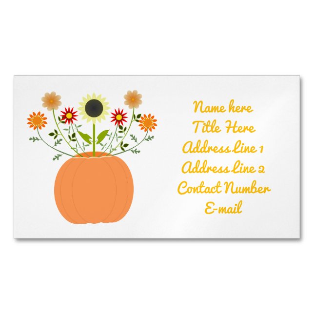 Thanksgiving Flowers in Pumpkin Custom Magnetic Business Card (Front)