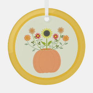 Thanksgiving Flowers in Pumpkin Glass Tree Decoration