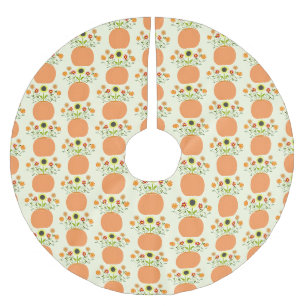 Thanksgiving Flowers in Pumpkin Patterned Brushed Polyester Tree Skirt