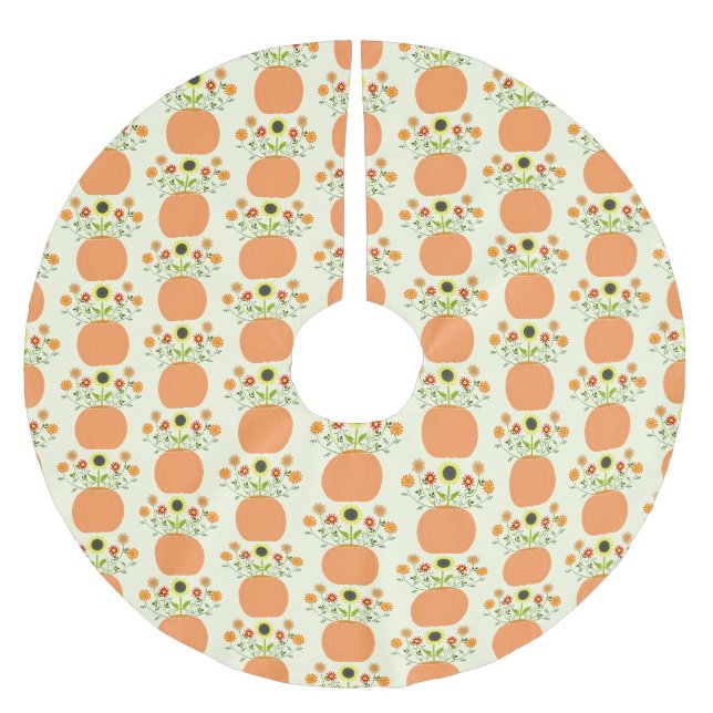 Thanksgiving Flowers in Pumpkin Patterned Brushed Polyester Tree Skirt (Front)