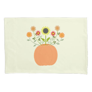 Thanksgiving Flowers in Pumpkin Patterned Pillowcase