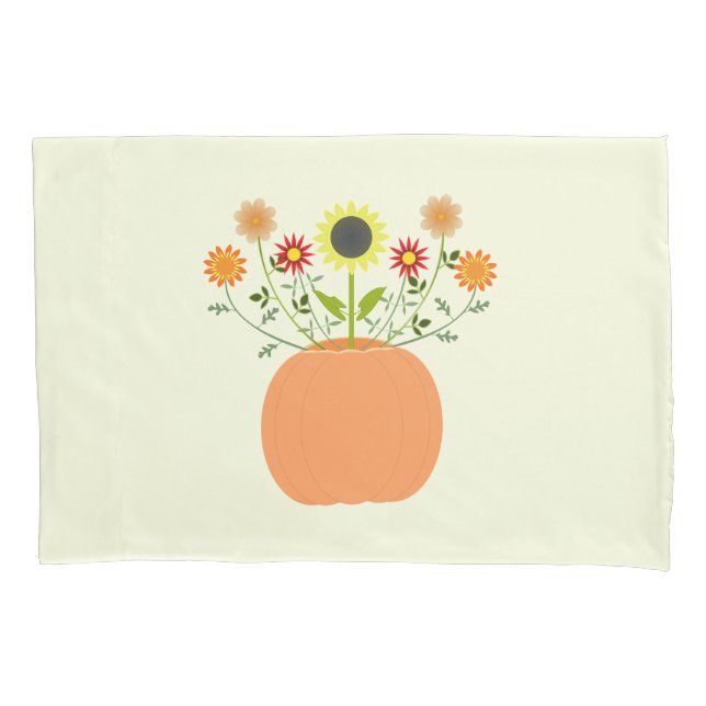 Thanksgiving Flowers in Pumpkin Patterned Pillowcase (Front)