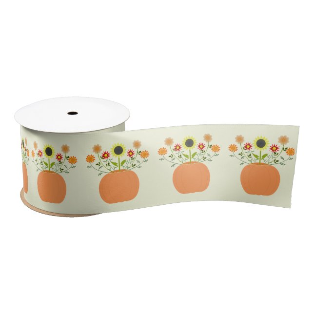 Thanksgiving Flowers in Pumpkin Patterned Satin Ribbon (Spool)