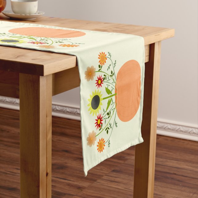 Thanksgiving Flowers in Pumpkin Patterned Short Table Runner (In Situ)