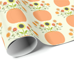 Thanksgiving Flowers in Pumpkin Patterned Wrapping Paper
