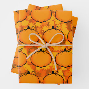 Thanksgiving Foliage Pumpkin Drawing Wrapping Paper Sheet