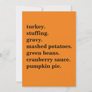 Thanksgiving Food Dinner List Personalised Holiday Card