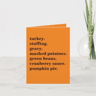 Thanksgiving Food Dinner List Personalised Thank You Card