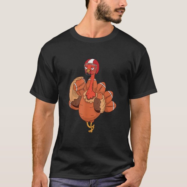 Thanksgiving Football Turkey and Touchdowns Turkey T-Shirt (Front)