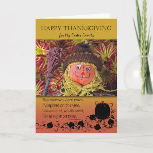 Thanksgiving for Foster Family, Cute Scarecrow Holiday Card