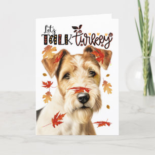 Thanksgiving Fox Terrier Dog Let's Talk Turkey Holiday Card
