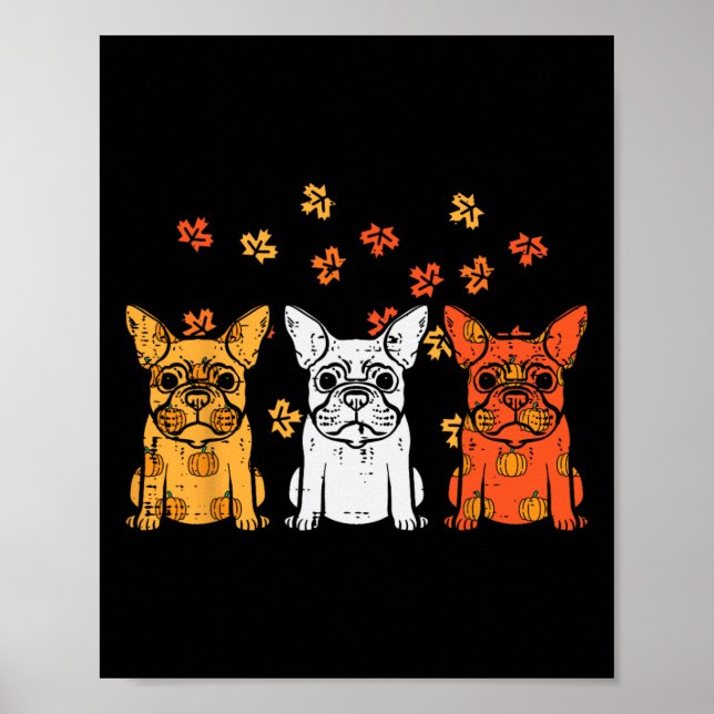 Thanksgiving French Bulldog Fall Frenchie Dog Men  Poster (Front)