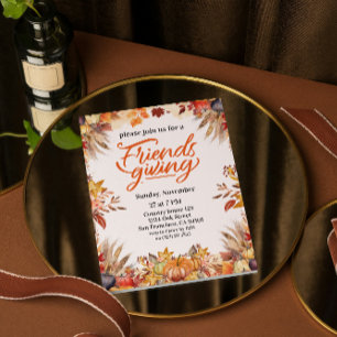 Thanksgiving Friendsgiving Dinner Pumpkin Flowers Invitation