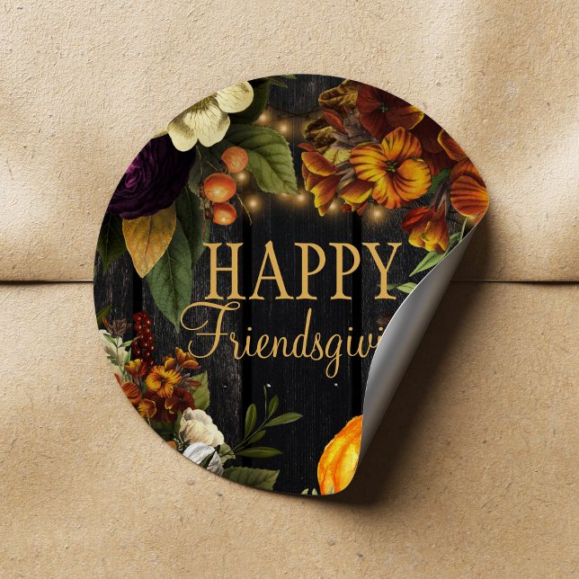Thanksgiving Friendsgiving fall elegant script Classic Round Sticker (Creator Uploaded)